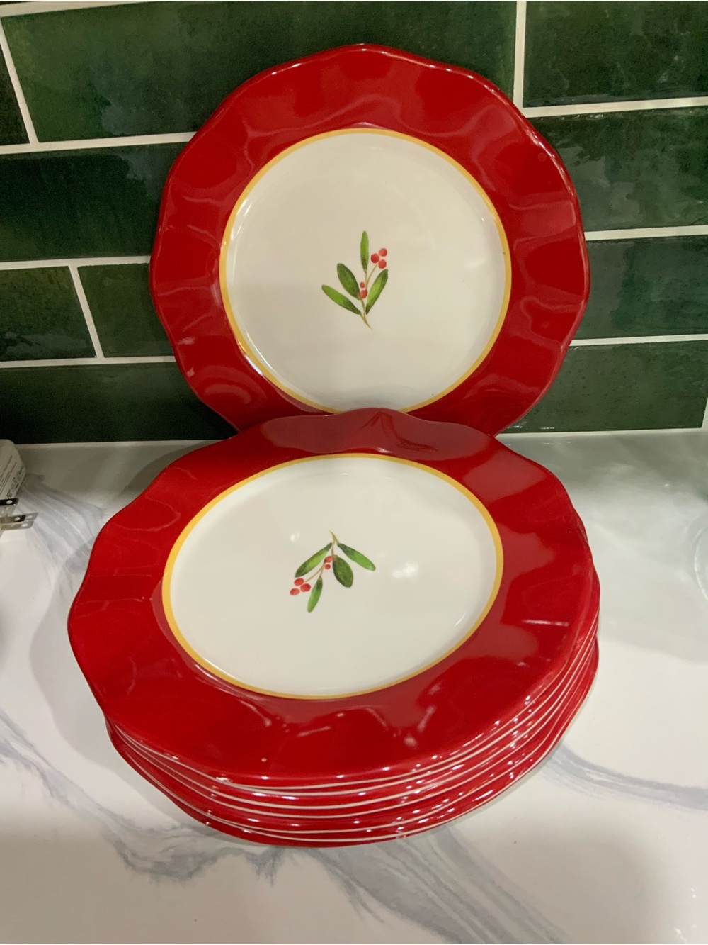Beatriz Ball VIDA Holly 9" Salad Plate Set of 4 (Red and White) Melamine